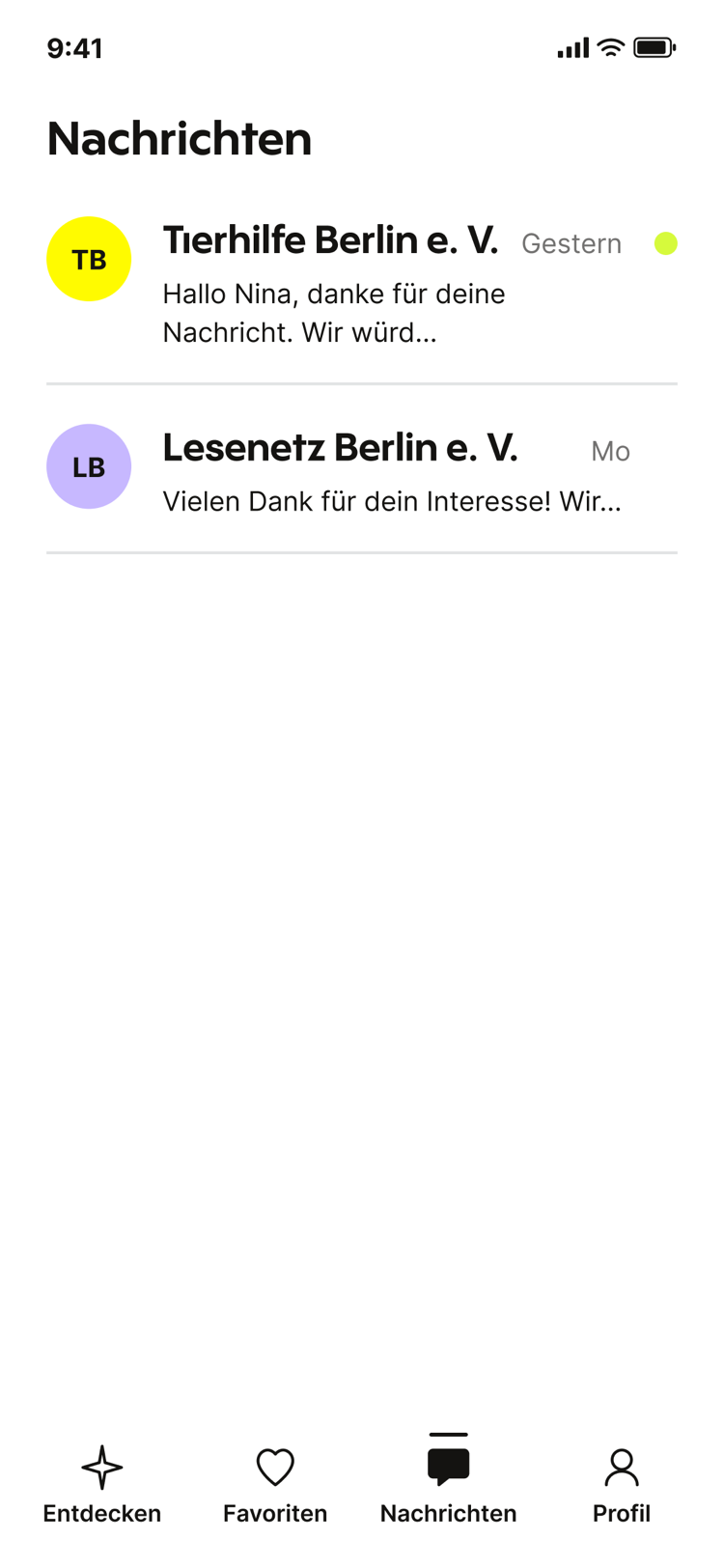 Messages · with account screen
