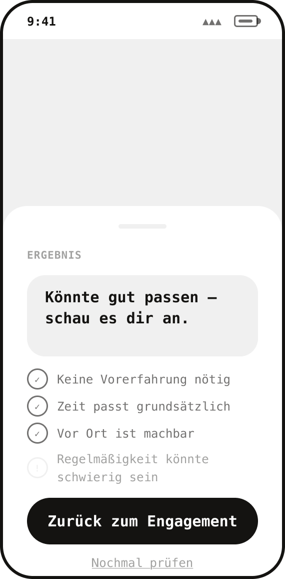 Wireframe: Self-check result