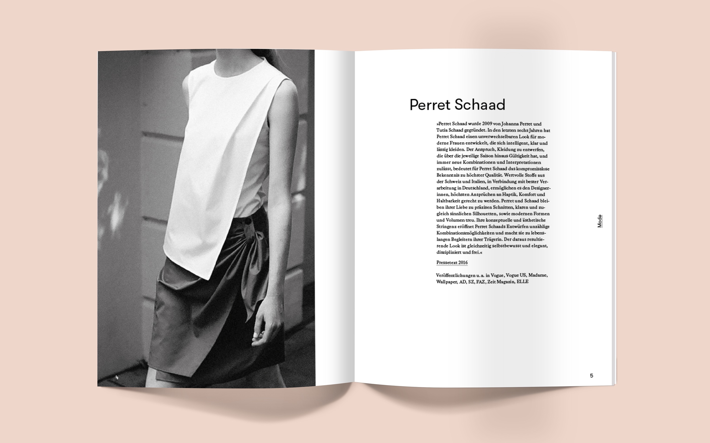Book spread about Perret Schaad