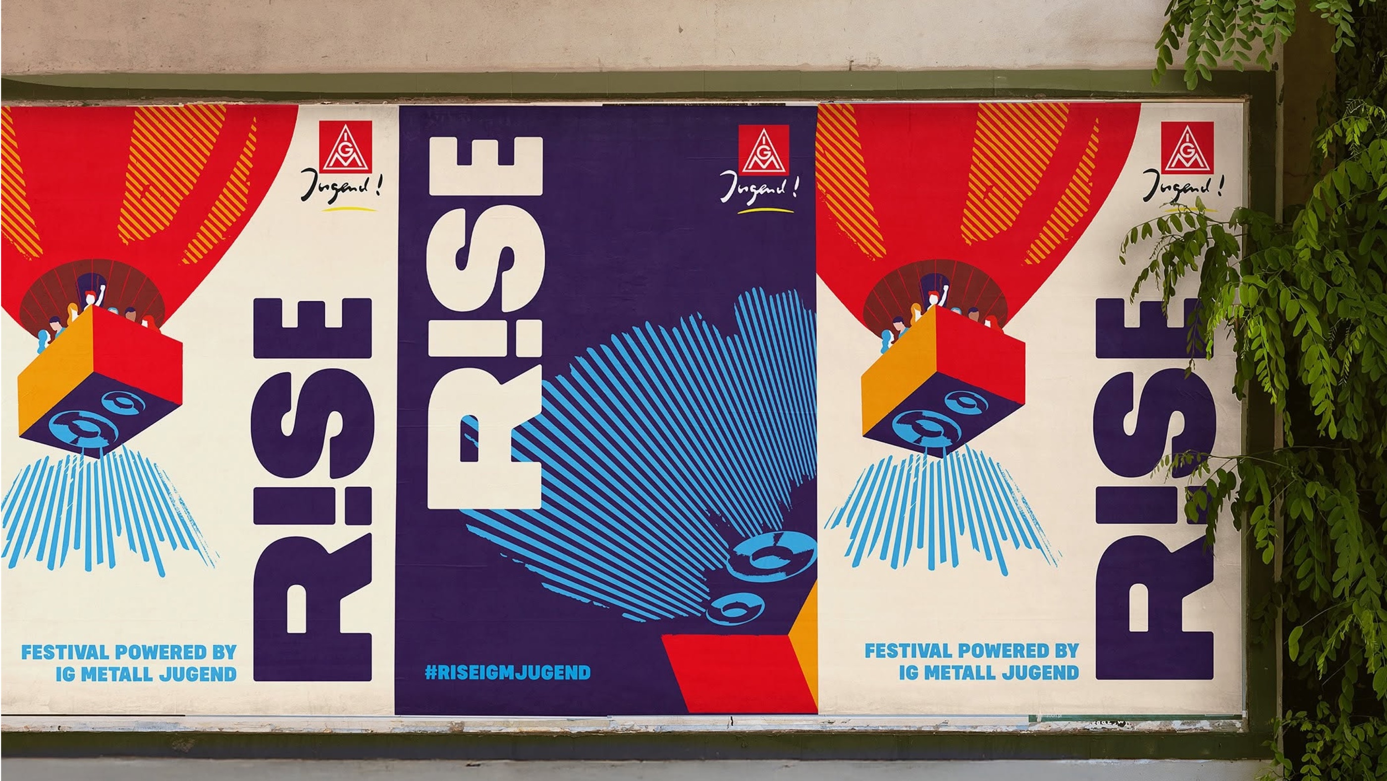 R!SE festival posters on a billboard